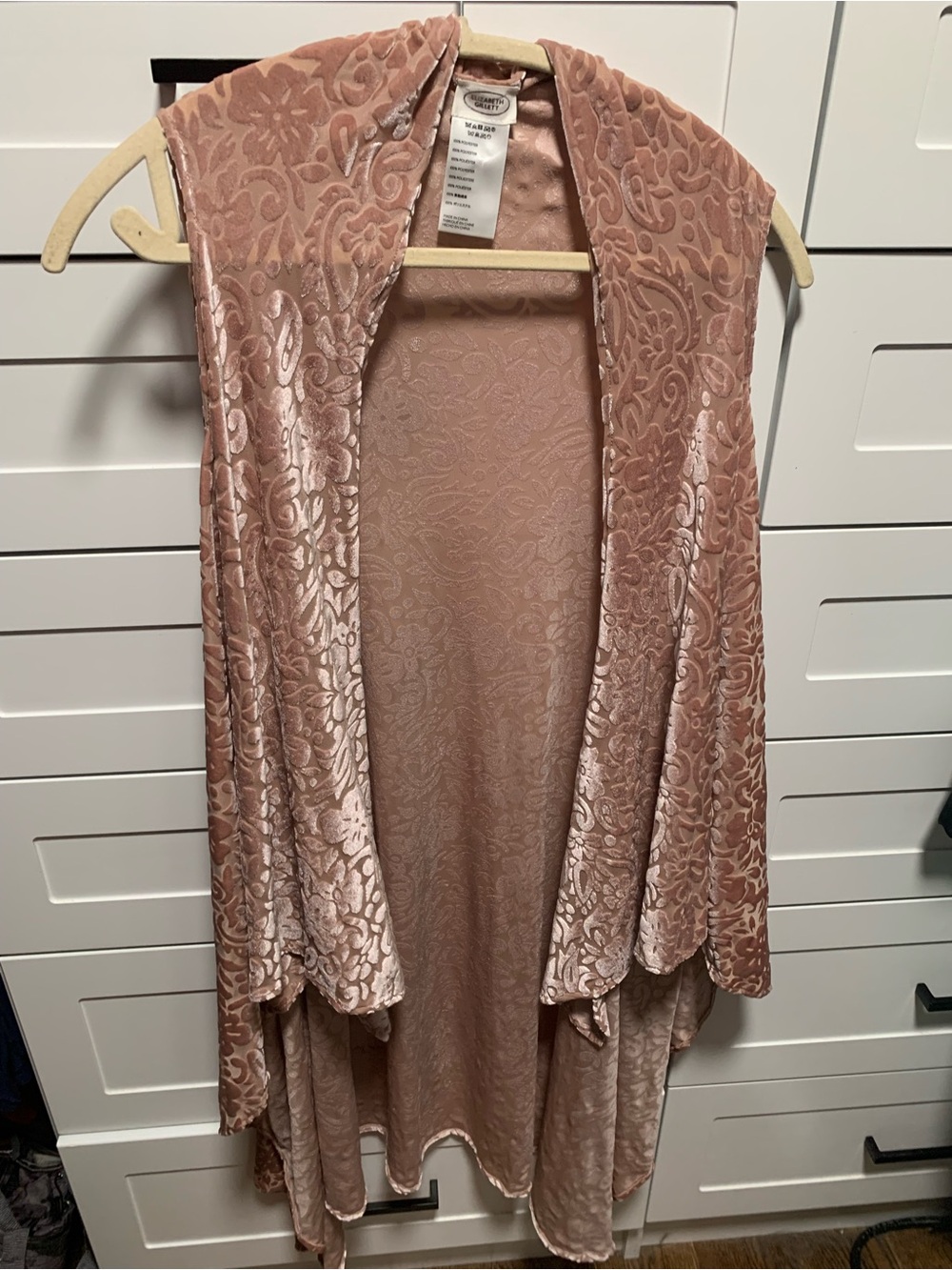 Anthropologie Elizabeth Gillett Velvet Pink Rose Burnout boho Whimsy Vest
